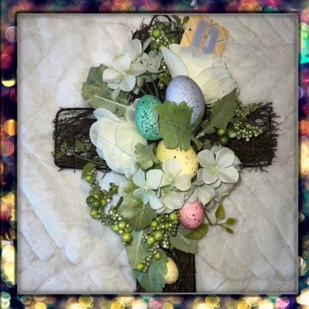 Easter Cross with Floral and Egg Accents